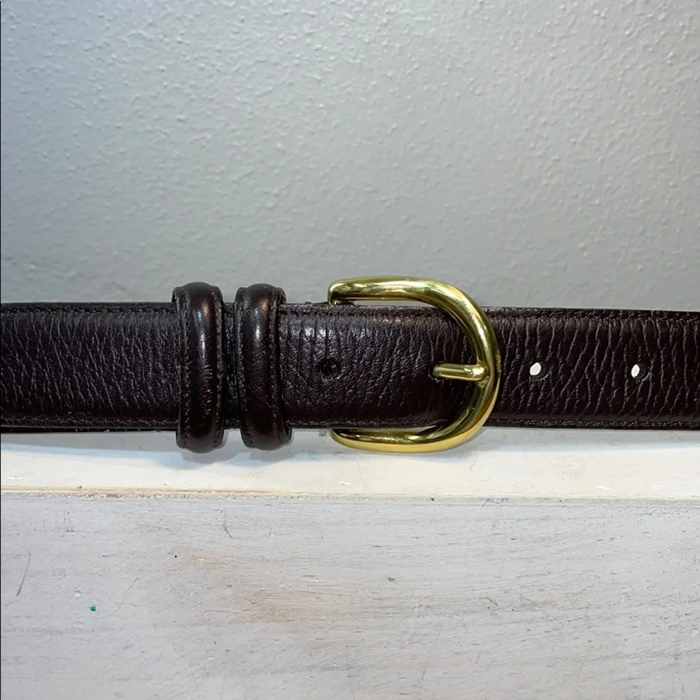 LL Bean Brown Leather Belt Size 38 Brass Buckle Made USA Genuine Leather Classic